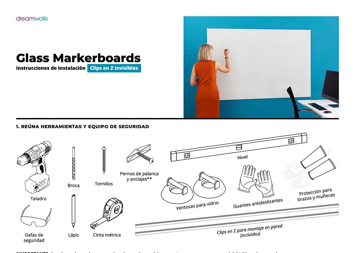 Dreamwalls Glass Markerboards-Installation Instructions-Invisible Zclips-Spanish-preview
